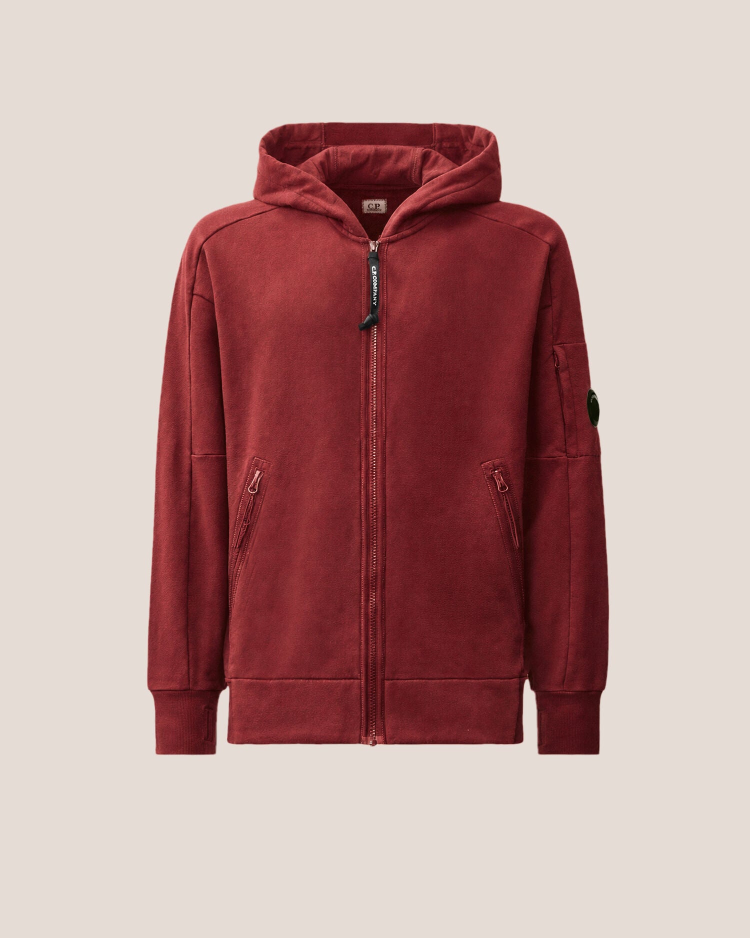 C.P. Company Diagonal Raised Zipped Lens Hoodie in Andorra - Red