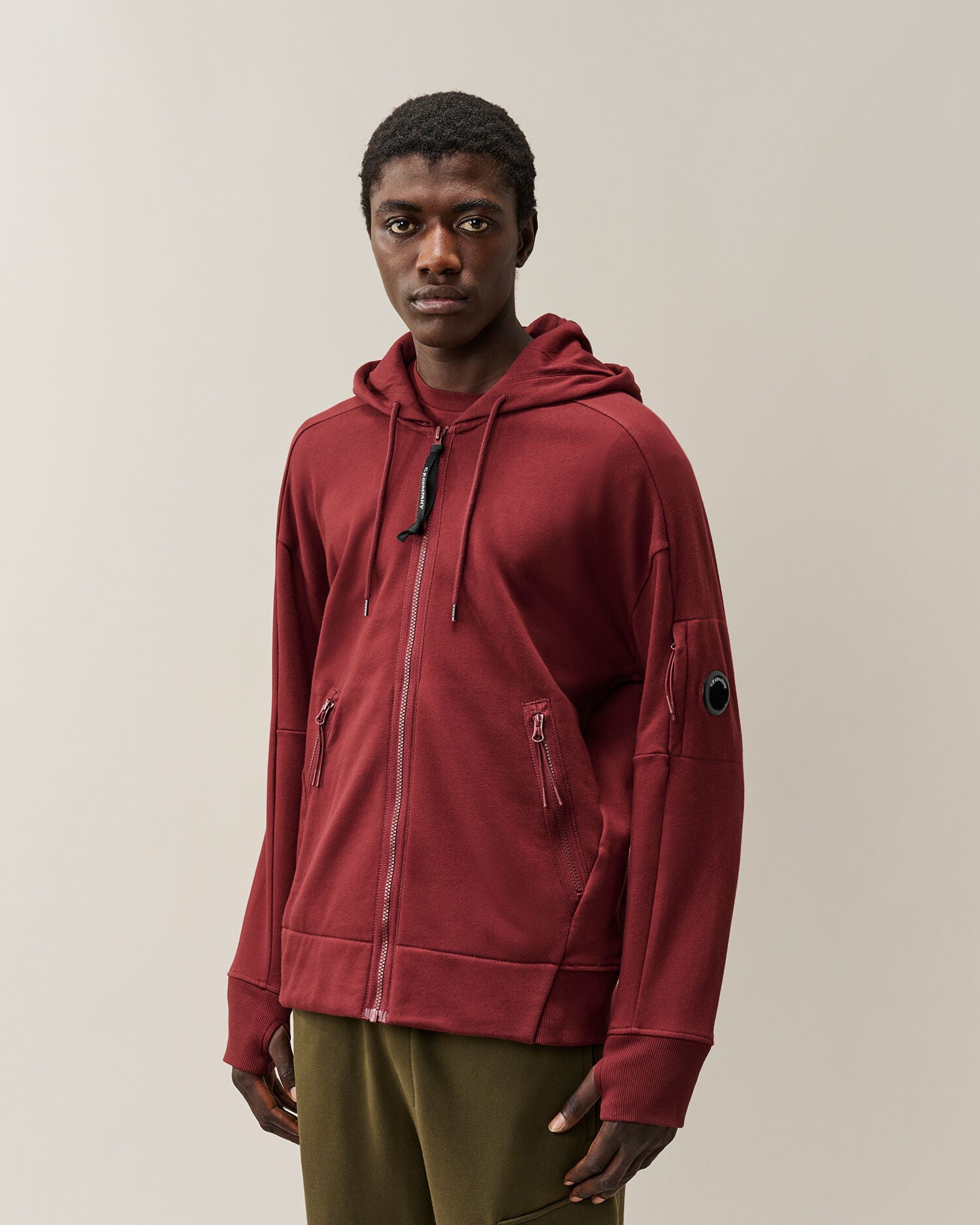 C.P. Company Diagonal Raised Zipped Lens Hoodie in Andorra - Red