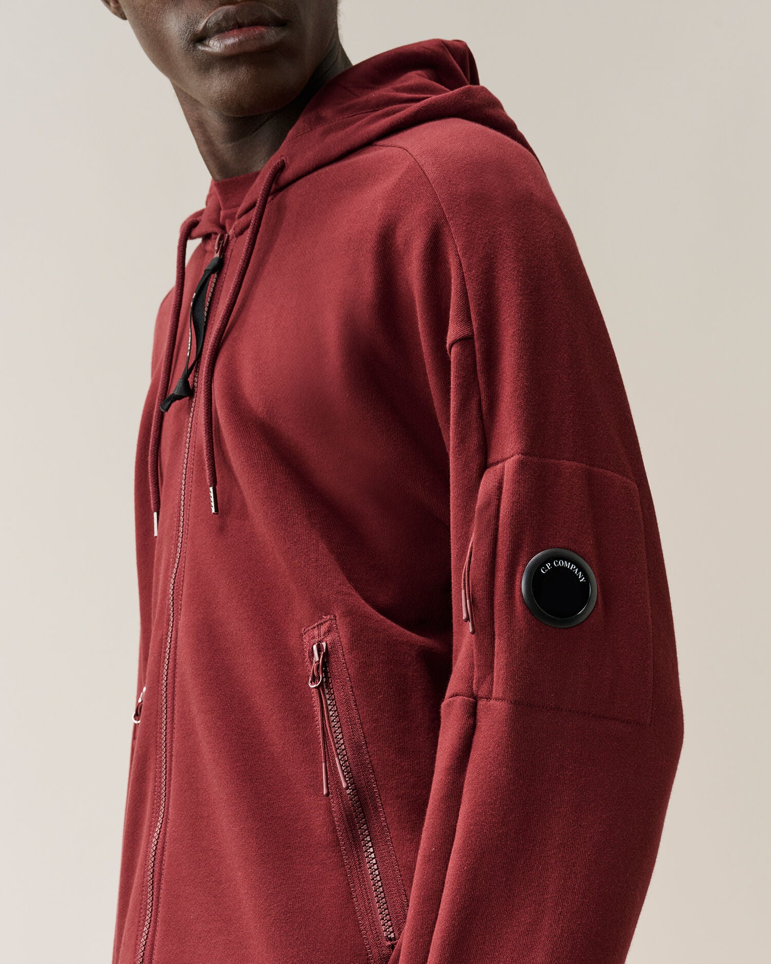 C.P. Company Diagonal Raised Zipped Lens Hoodie in Andorra - Red