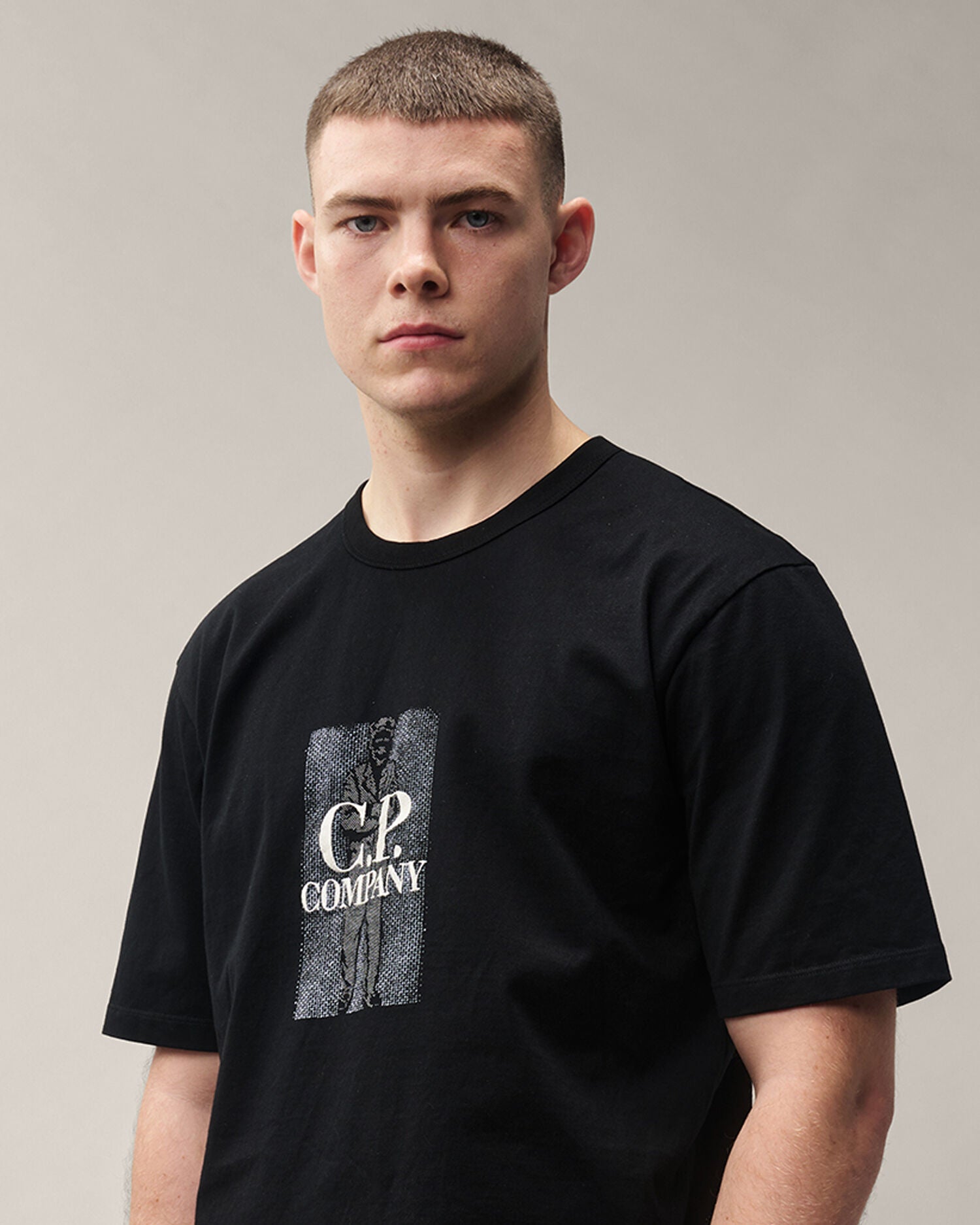 C.P. Company Mercerized Jersey Twisted Chest Logo T-Shirt in Black