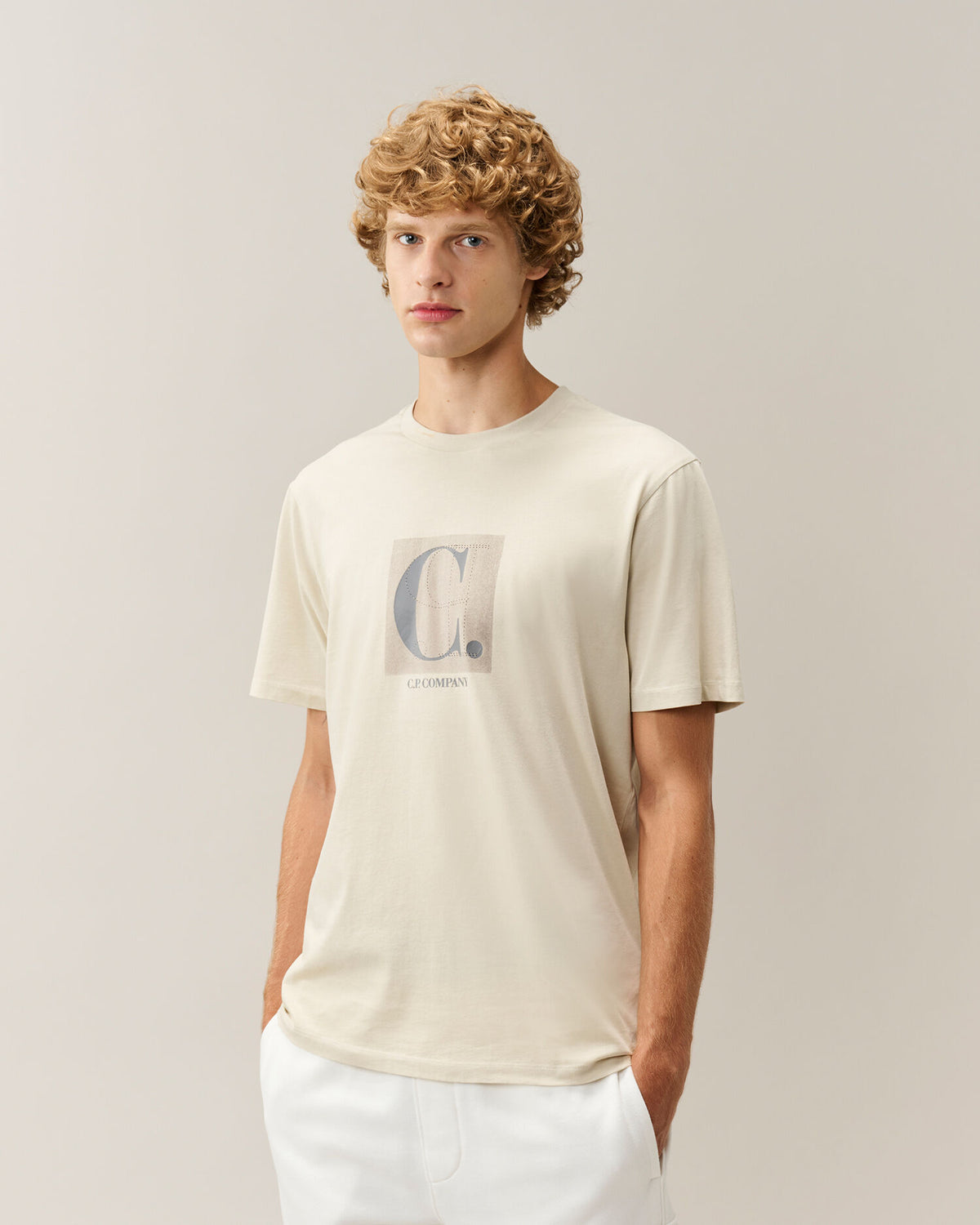 C.P. Company 30/1 Jersey Front / Rear Logo T-Shirt in Silver Birch