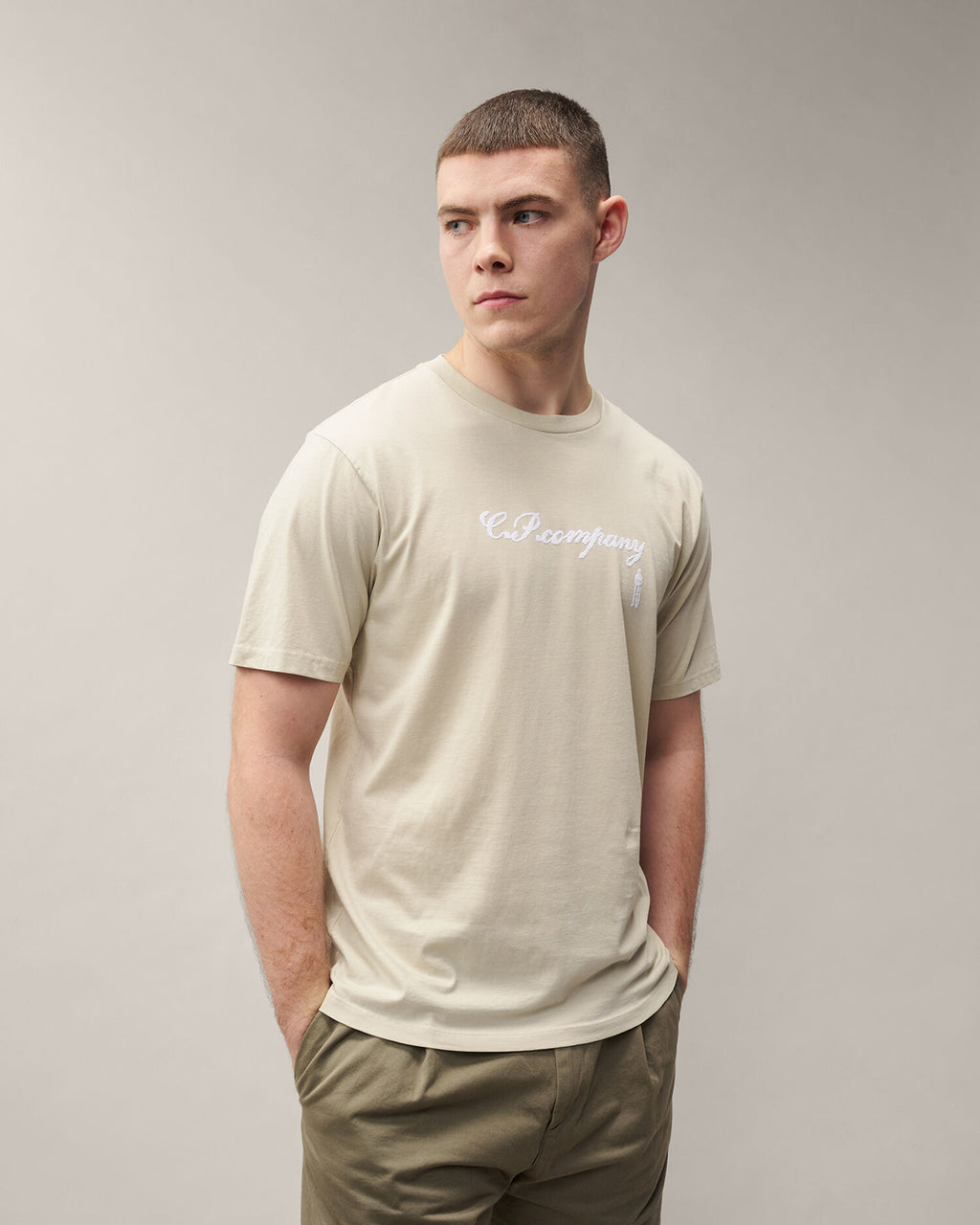 C.P. Company 30/1 Jersey Logo T-Shirt in Silver Birch