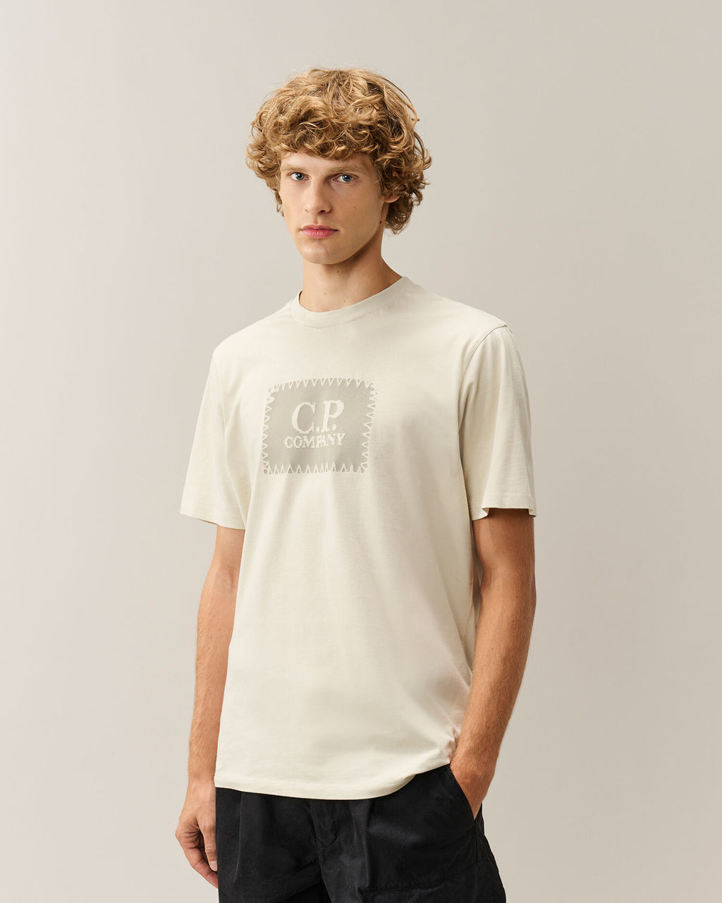 C.P. Company Stitch Block Logo T-Shirt in Silver Birch