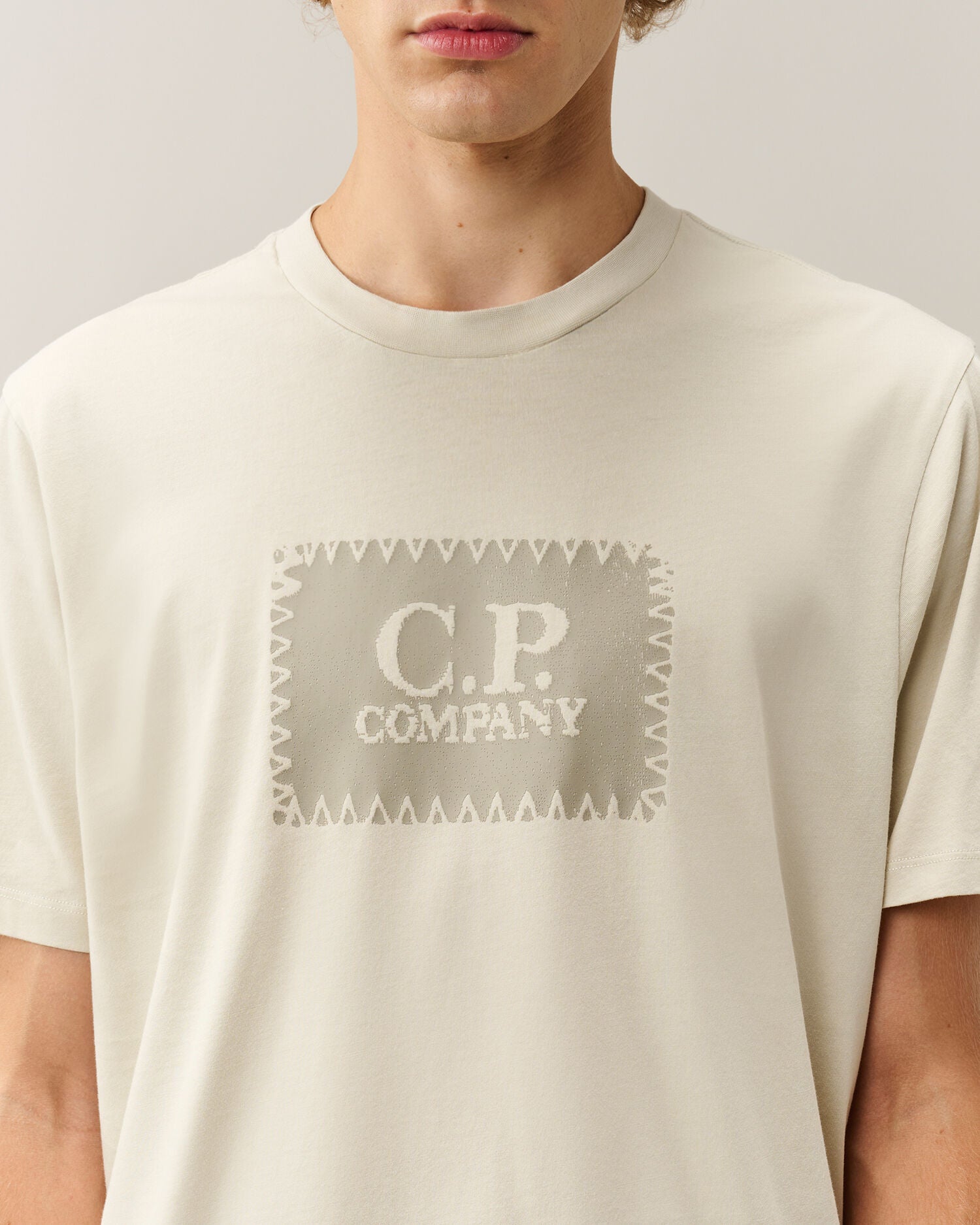 C.P. Company Stitch Block Logo T-Shirt in Silver Birch