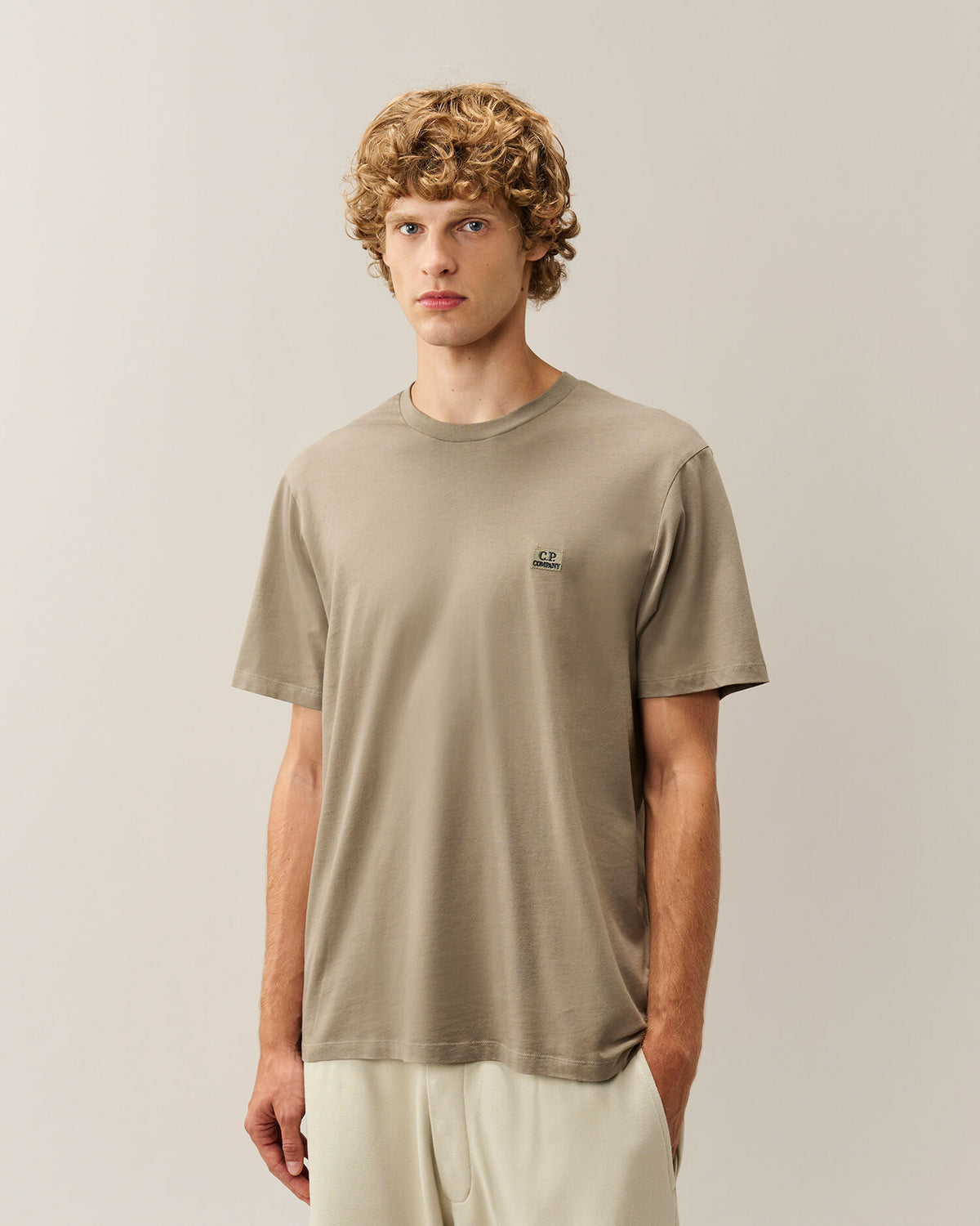 C.P. Company 30/1 Jersey Logo Patch T-Shirt in Fallen Rock - Beige