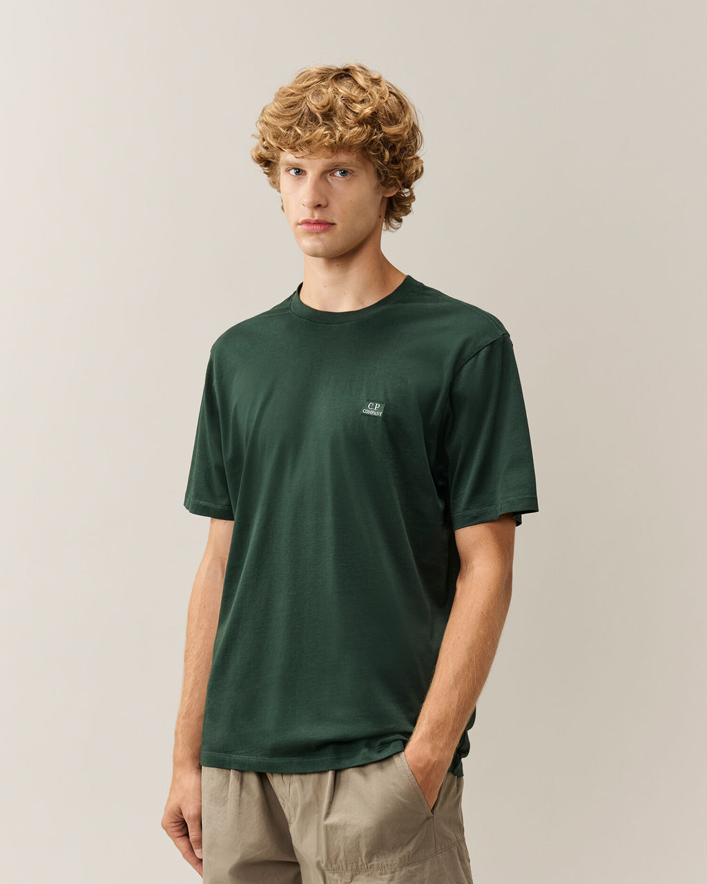 C.P. Company 30/1 Jersey Logo Patch T-Shirt in Ponderosa Pine - Green