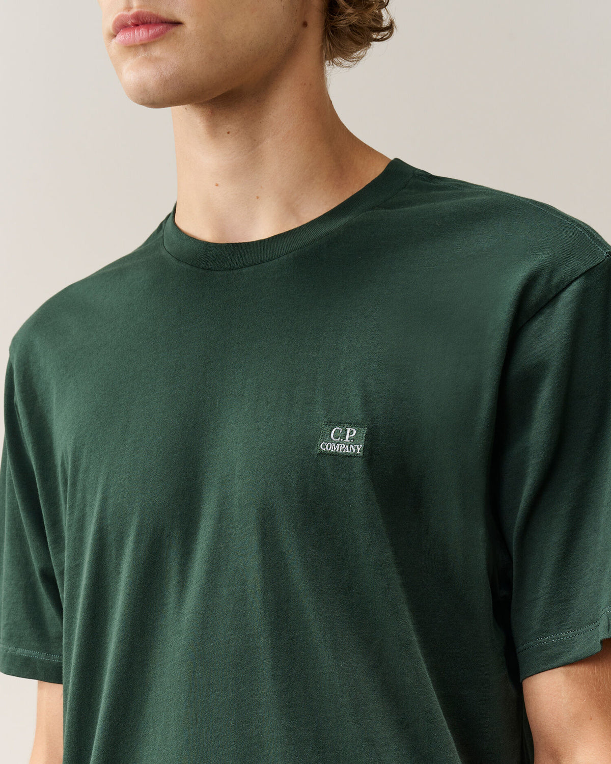 C.P. Company 30/1 Jersey Logo Patch T-Shirt in Ponderosa Pine - Green