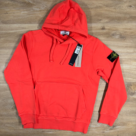 Stone Island Organic Cotton Fleece Pullover Hoodie in Papaya