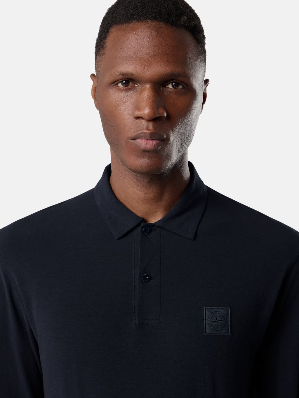 Stone Island Ghost Tonal Compass Patch Long-Sleeve Polo Shirt in Navy