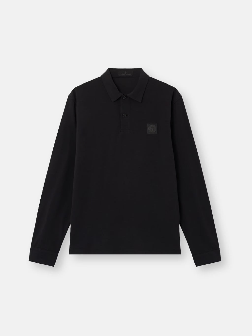 Stone Island Ghost Tonal Compass Patch Long-Sleeve Polo Shirt in Black