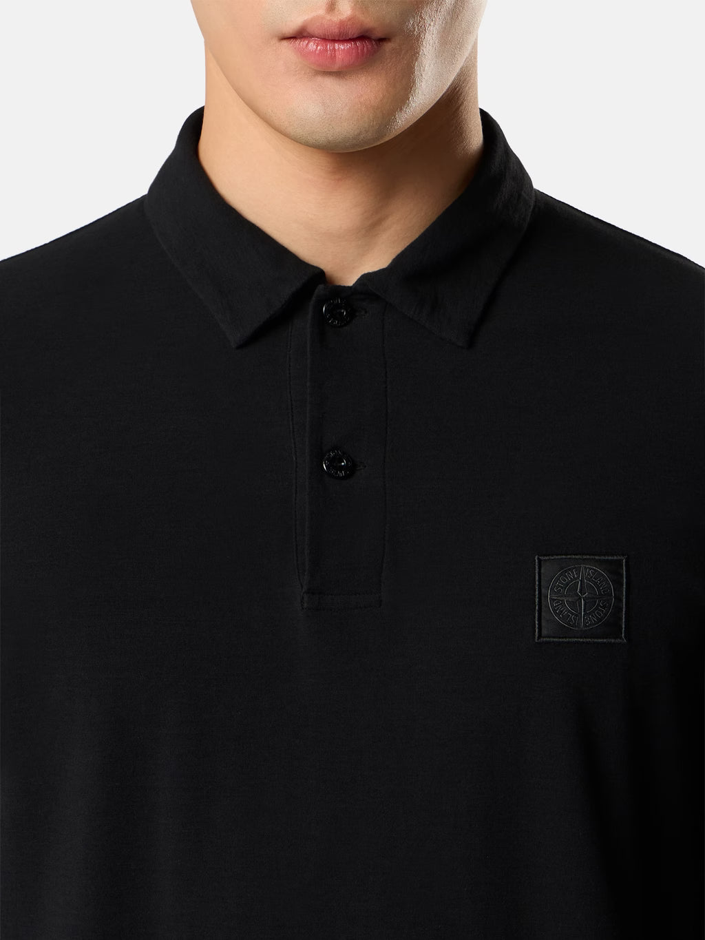 Stone Island Ghost Tonal Compass Patch Long-Sleeve Polo Shirt in Black