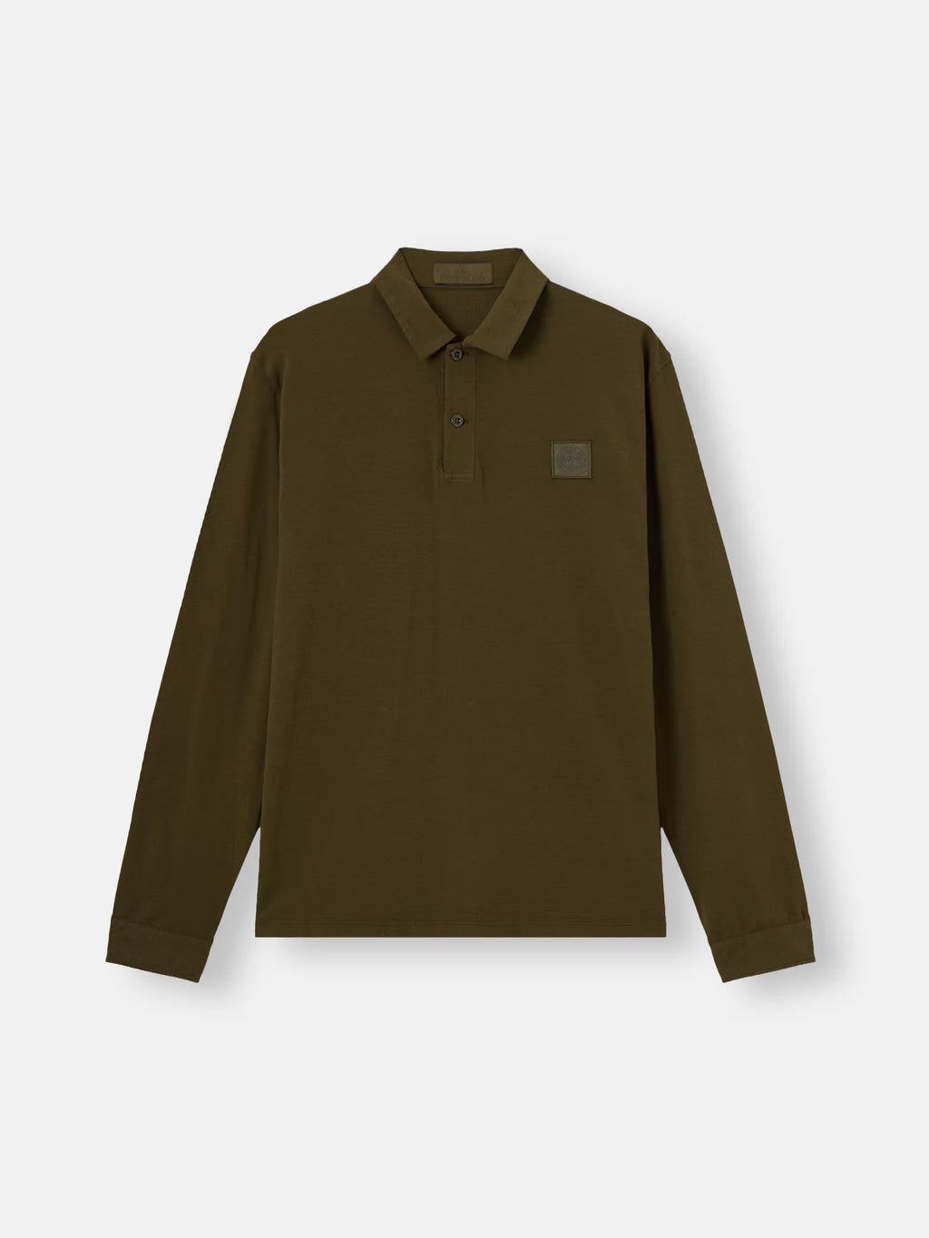 Stone Island Ghost Tonal Compass Patch Long-Sleeve Polo Shirt in Military Green