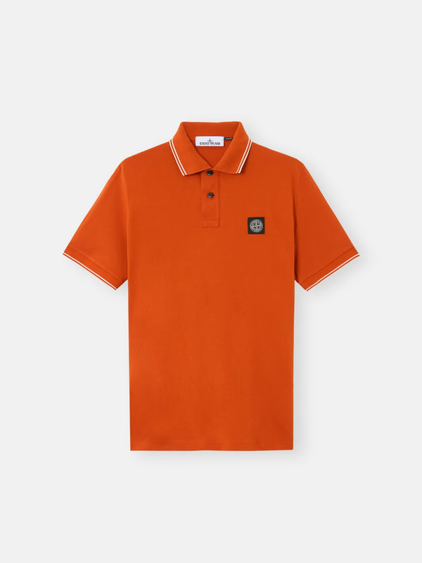 Stone Island Stretch Organic Cotton Pique Compass Patch Polo Shirt in Burnt Orange