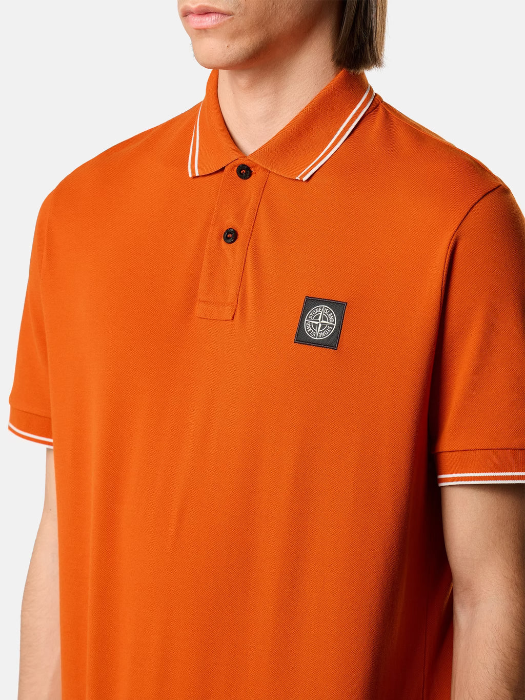 Stone Island Stretch Organic Cotton Pique Compass Patch Polo Shirt in Burnt Orange