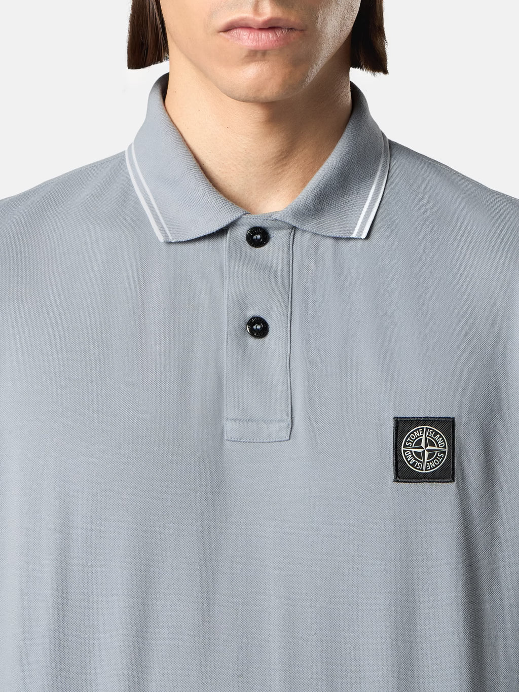 Stone Island Stretch Organic Cotton Pique Compass Patch Polo Shirt in Ash Grey