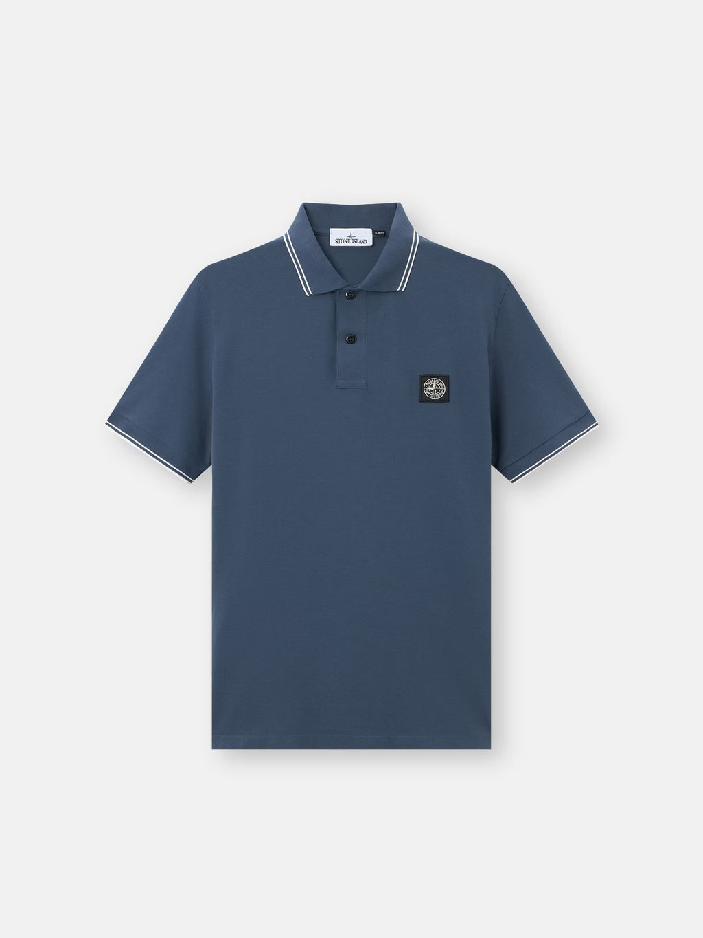 Stone Island Stretch Organic Cotton Pique Compass Patch Polo Shirt in Slate Blue