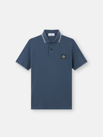 Stone Island Stretch Organic Cotton Pique Compass Patch Polo Shirt in Slate Blue