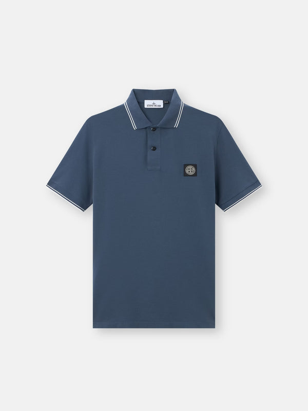 Stone Island Stretch Organic Cotton Pique Compass Patch Polo Shirt in Slate Blue