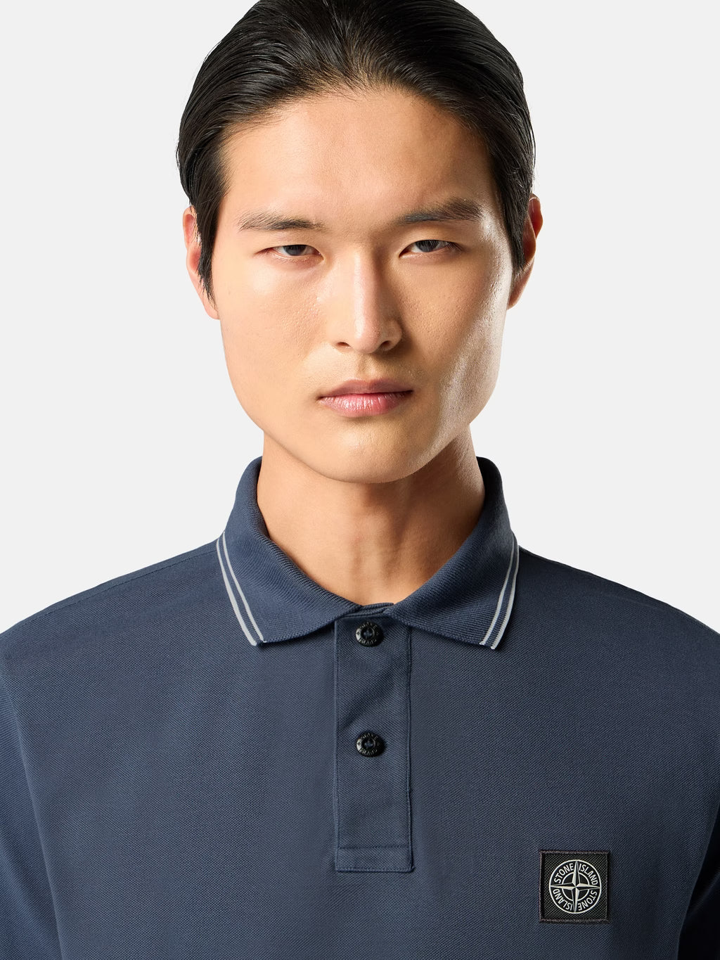 Stone Island Stretch Organic Cotton Pique Compass Patch Polo Shirt in Slate Blue