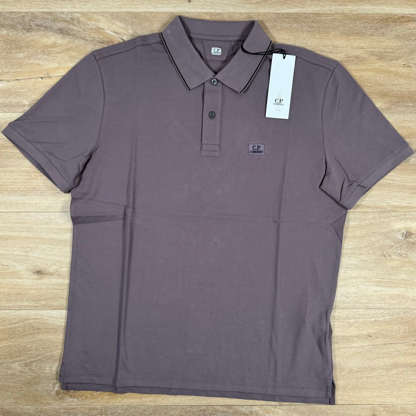 C.P. Company Stretch Piquet Striped Collar Polo Shirt in Purple Dove