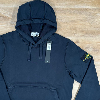 Stone Island Organic Cotton Fleece Pullover Hoodie in Navy