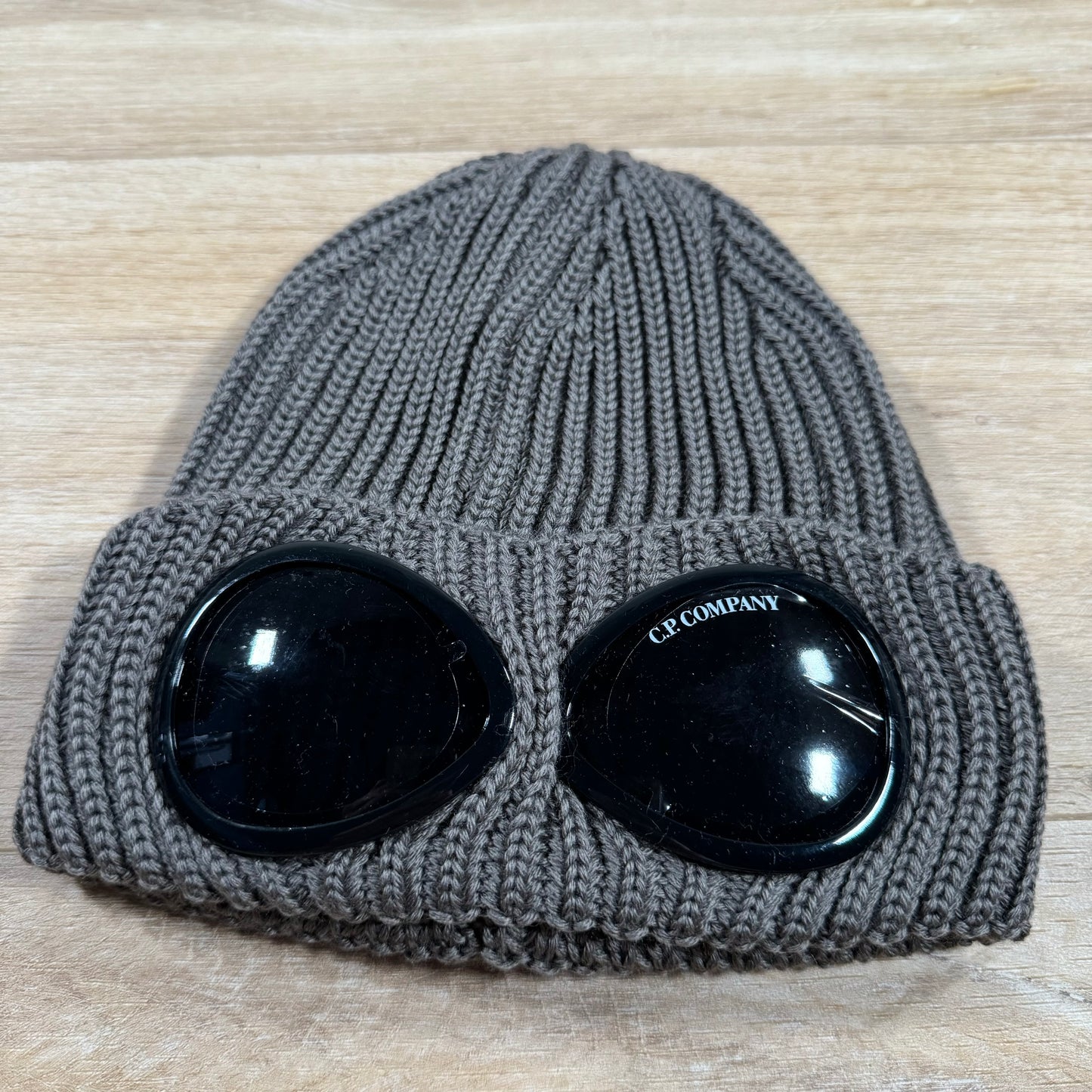 C.P. Company Extra Fine Merino Wool Goggle Beanie in Walnut