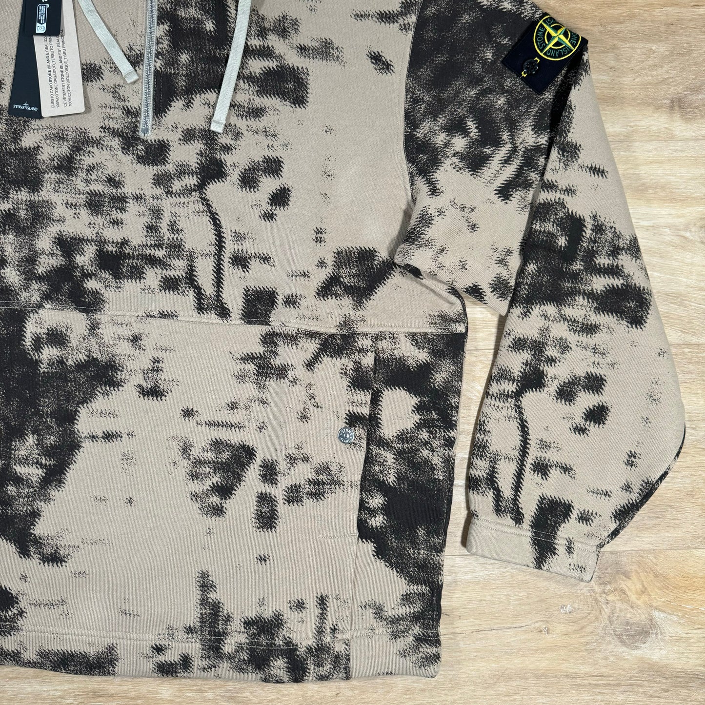 Stone Island Camouflage Half-Zip Hoodie in Dove Grey