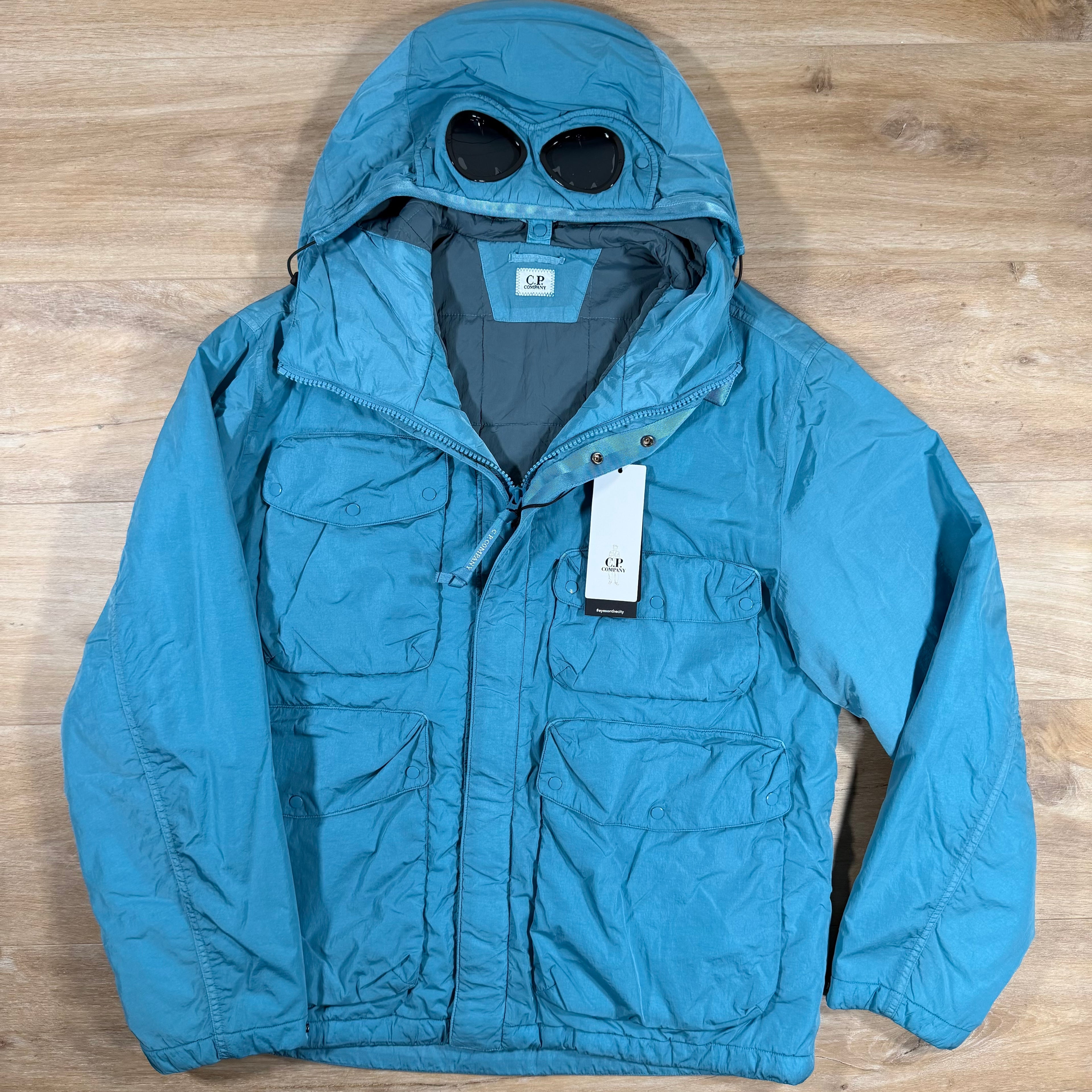 C.P. Company Chrome-R Padded Goggle Jacket in Aegean Blue