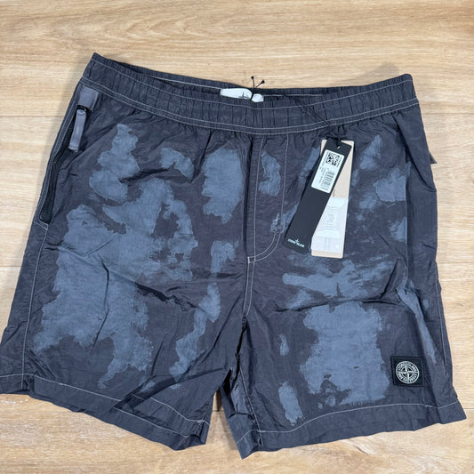 Stone Island Nylon Metal Swim Shorts in Lead Grey with Hand Printed Camo
