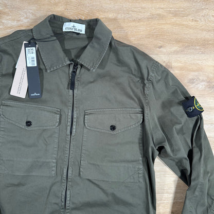 Stone Island Organic Stretch Cotton Overshirt in Military Green