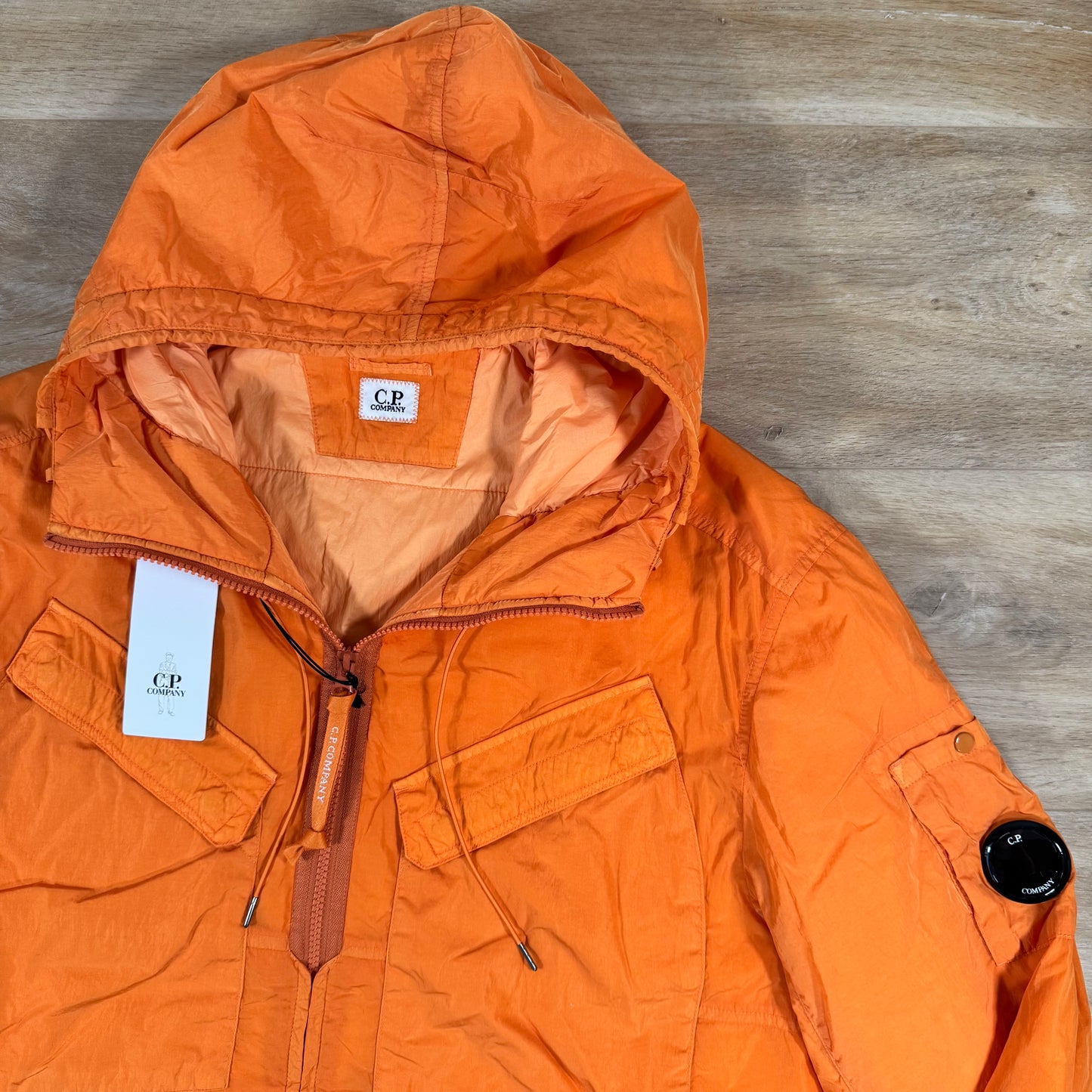 C.P. Company Chrome-R Hooded Zipped Lens Overshirt in Russet Orange