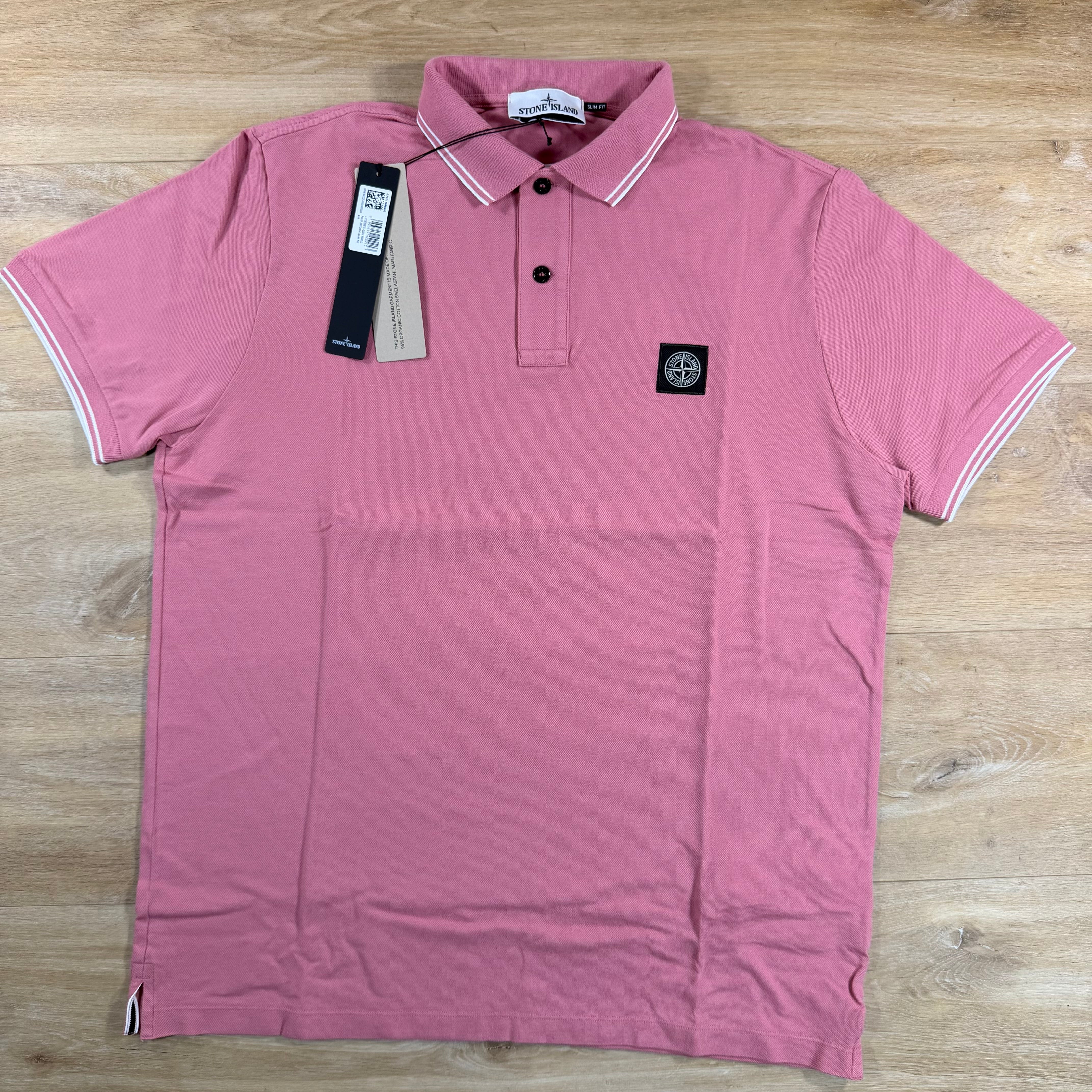 Stone Island Patch Logo Polo Shirt in Oleander Pink