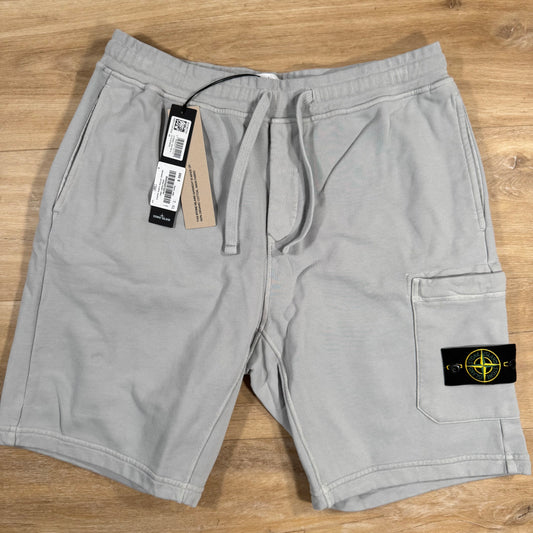 Stone Island Organic Cotton Fleece Shorts in Pearl Grey