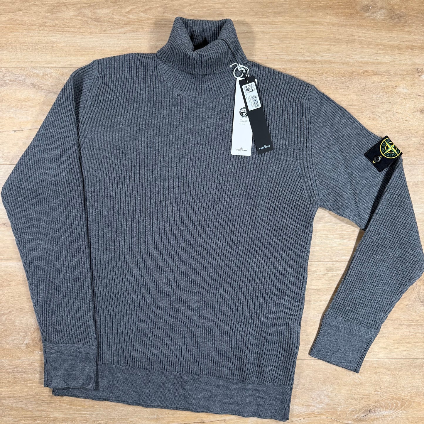 Stone Island Full Rib RWS Wool Turtleneck Jumper in Dark Grey