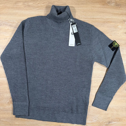 Stone Island Full Rib RWS Wool Turtleneck Jumper in Dark Grey