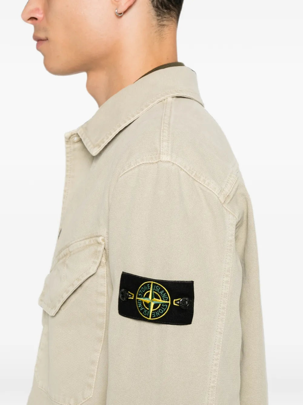 Stone Island Organic Panama Cotton 'Old' Effect Overshirt in Sand