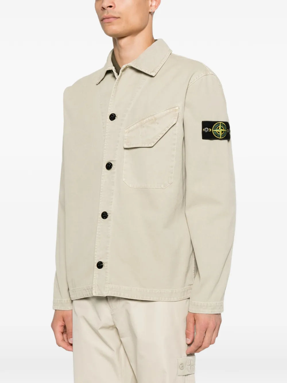 Stone Island Organic Panama Cotton 'Old' Effect Overshirt in Sand