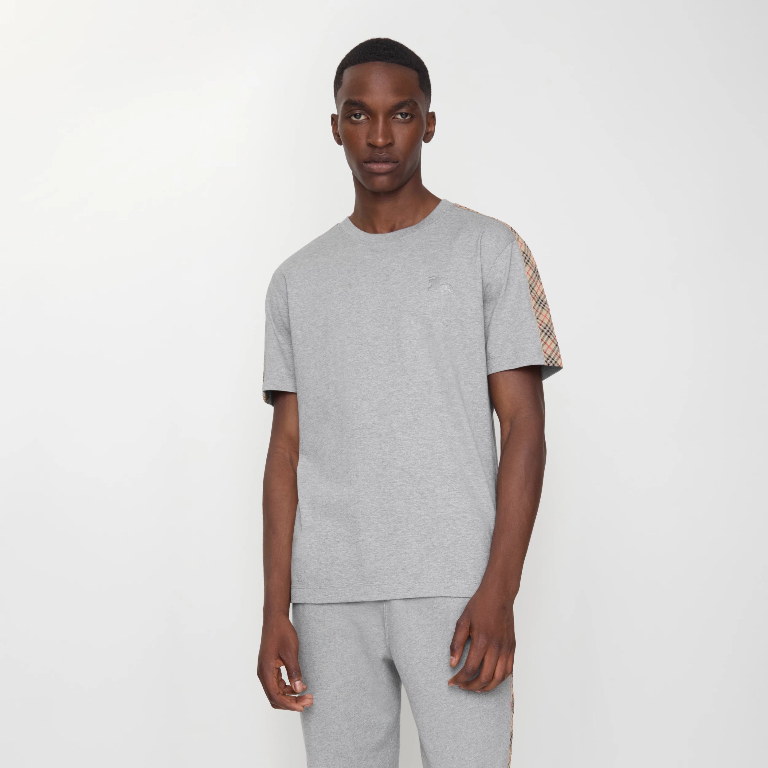 Burberry Check Trim T-Shirt in Pale Grey