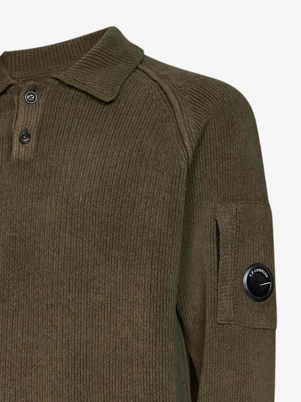 C.P. Company Chenille Cotton Lens Polo Sweater in Ivy Green