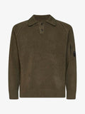C.P. Company Chenille Cotton Lens Polo Sweater in Ivy Green