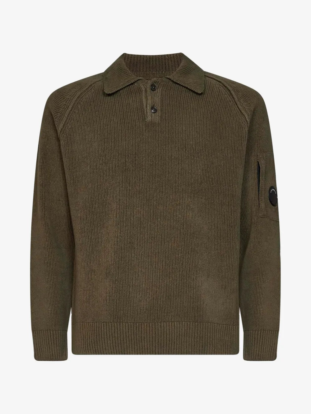 C.P. Company Chenille Cotton Lens Polo Sweater in Ivy Green