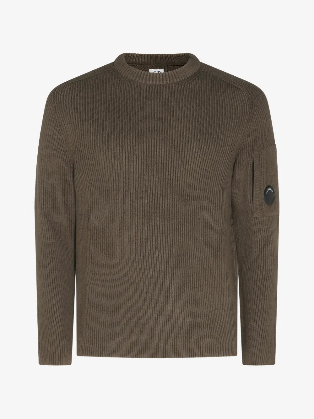 C.P. Company Full Rib Cotton Lens Crewneck Sweater in Ivy Green