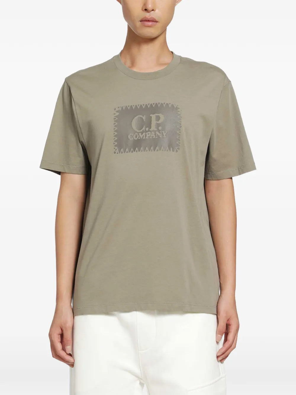 C.P. Company Stitch Block Logo T-Shirt in Fallen Rock - Beige