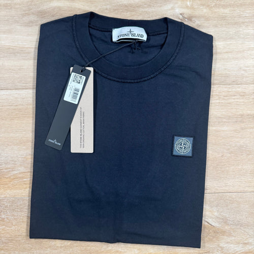 Stone Island Fissato Effect Patch Logo T-Shirt in Navy
