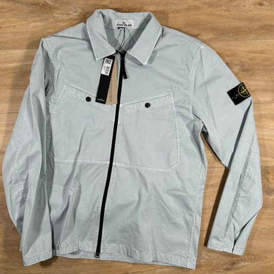 Stone Island Old Treatment Double Pocket Overshirt in Sky Blue