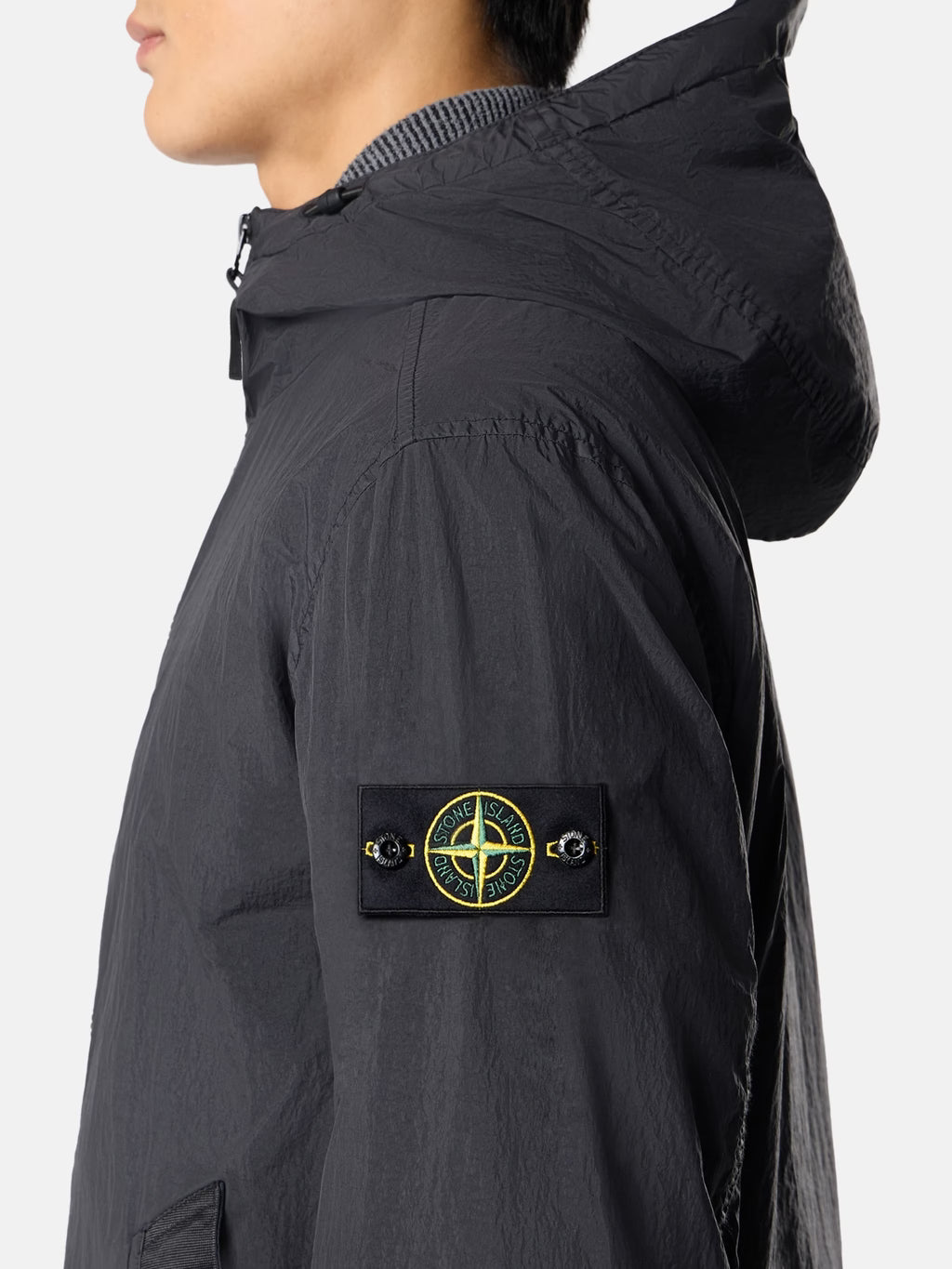 Stone Island Crinkle Reps NY Hooded Jacket in Black