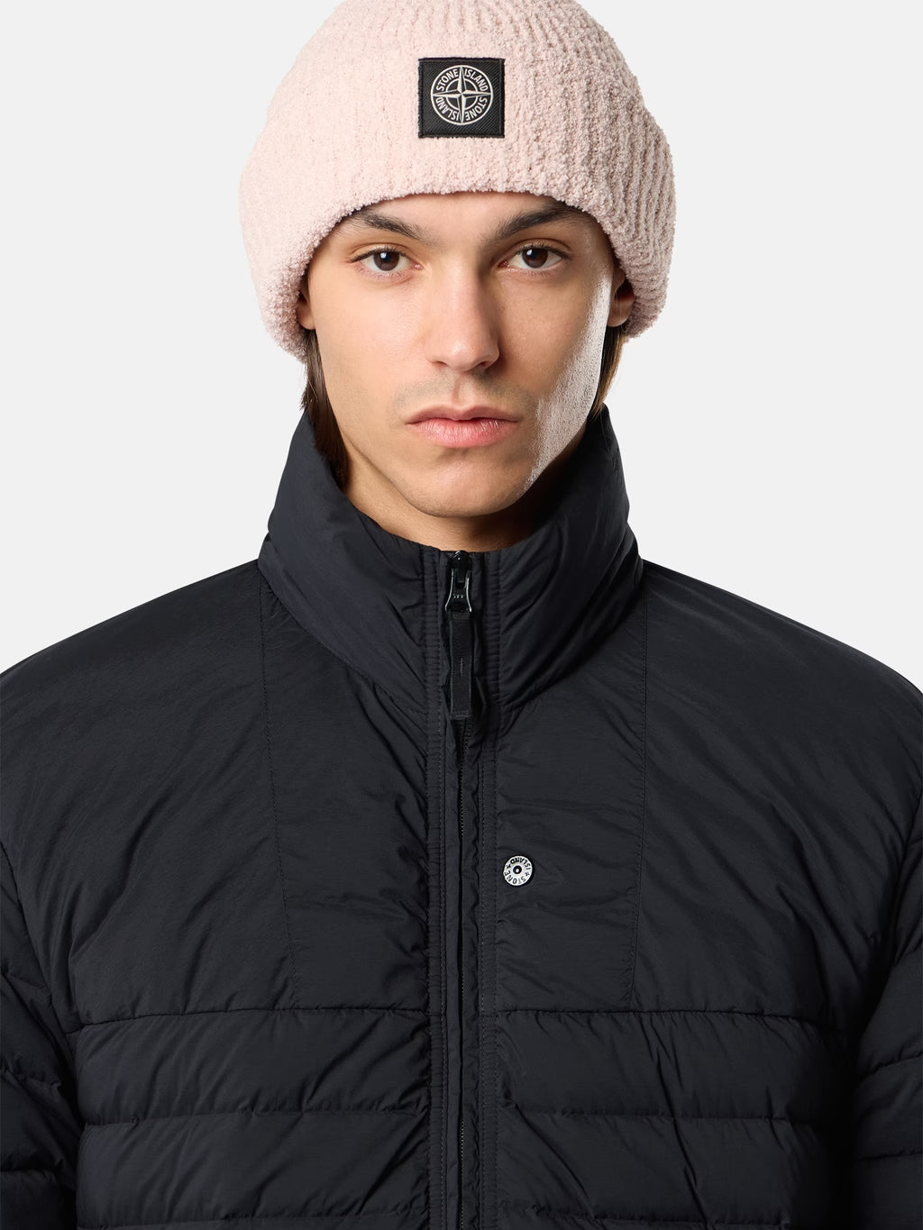 Stone Island Seamless Tunnel Nylon Down-TC Stand Collar Jacket in Black