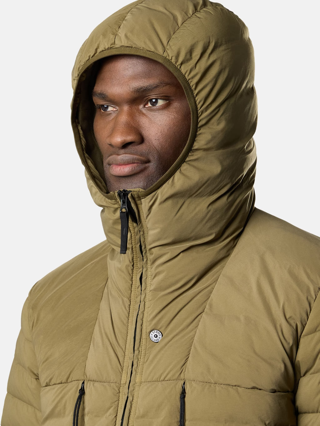 Stone Island Seamless Tunnel Nylon Down-TC Hooded Jacket in Military Green