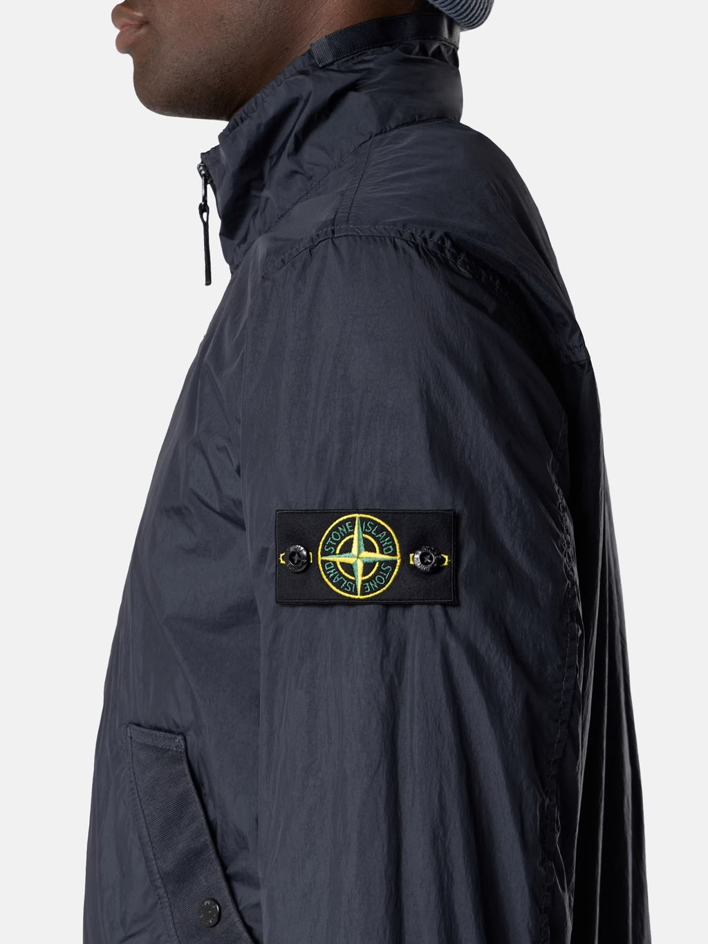 Stone Island Crinkle Reps NY Stand Collar Jacket in Navy
