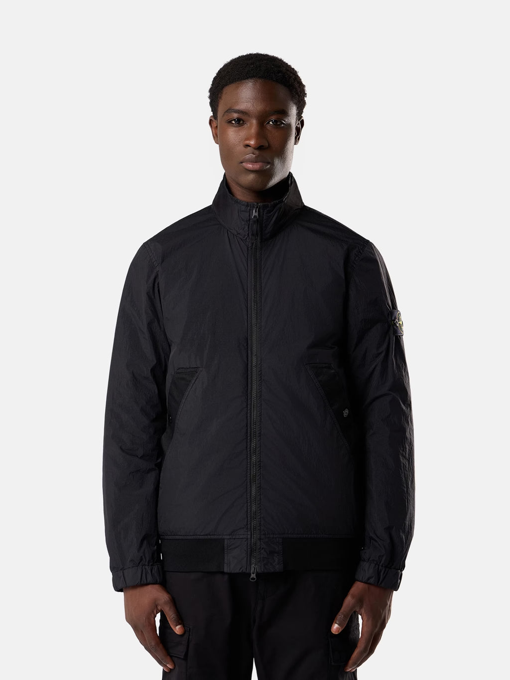 Stone Island Crinkle Reps NY Stand Collar Jacket in Black